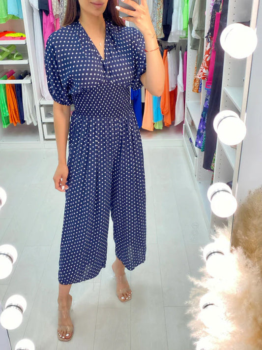 🔥 54% RABATT🔥 Jumpsuit med prickigt tryck och elastisk midja