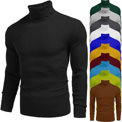 Vinterstickad Polotröja Herr – Ribbstickad Turtleneck Tröja med Långa Ärmar