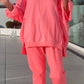Rund hals Slits Fluorescerande färg Casual kostym för kvinnor
