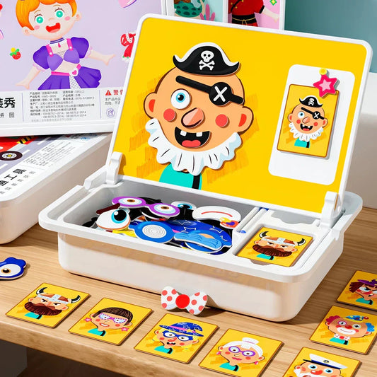Magnetiska pussel Face Dress Up Travel Game Dubbelsidig förskola Pedagogisk inlärningsleksak för barn