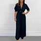 V-ringad plisserad jumpsuit i enfärgad modell för kvinnor 💛💛