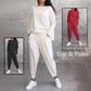 💕2-delat set för kvinnor: långärmad topp med rund hals + byxor 🧥+👖