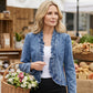 🧥 🌸 Dam Denimjacka med Volang & Öppen Framsida – Lättviktig & Feminin – Mångsidig & Chic 👗