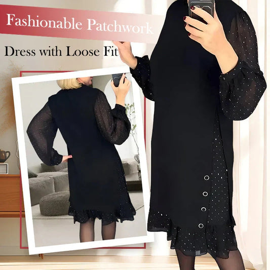 Enfärgad strass klänning med rund hals för kvinnor