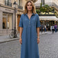 👗Ljus denim midiklänning med fickor