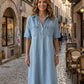 👗Ljus denim midiklänning med fickor