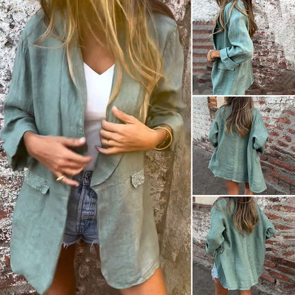🎁💃Blazer med öppen front i bomull och linne för kvinnor🔥