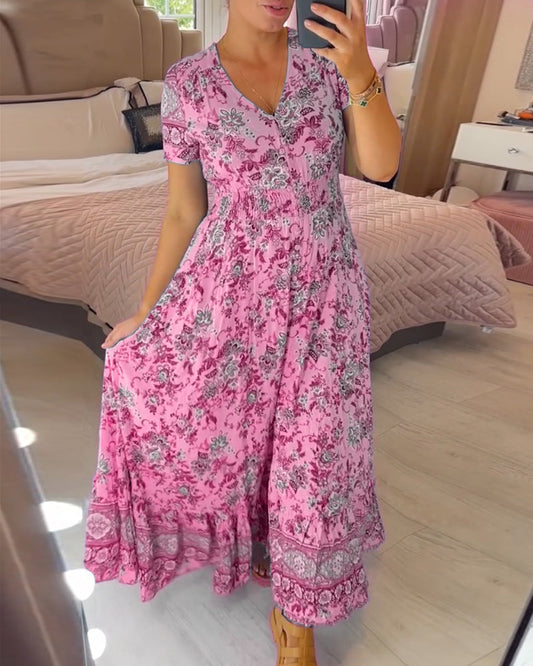 🌸🌸V-ringad klänning med blommigt mönster
