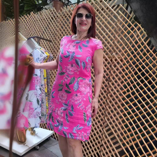 🔥Plus Size rund hals med lös ärm tryckt klänning