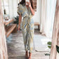 👗✨ V-ringad rynkad satinskjortklänning