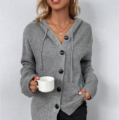✨🛍️Nyhet – Stickad jacka med huva och knappar framtill – Högkvalitativ, mjuk struktur och avslappnad stil som passar både dag och kväll