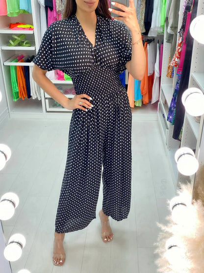 🔥 54% RABATT🔥 Jumpsuit med prickigt tryck och elastisk midja