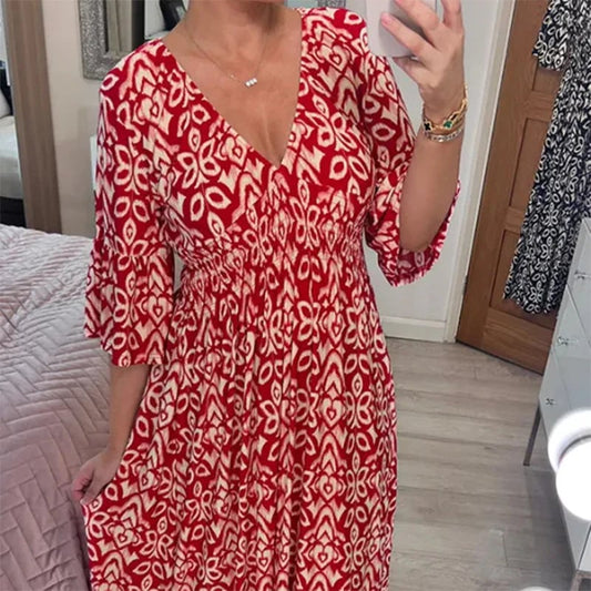 blomma klänning med v -neck