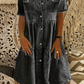 👗✨ Elegant denim midiklänning med krage och knappar