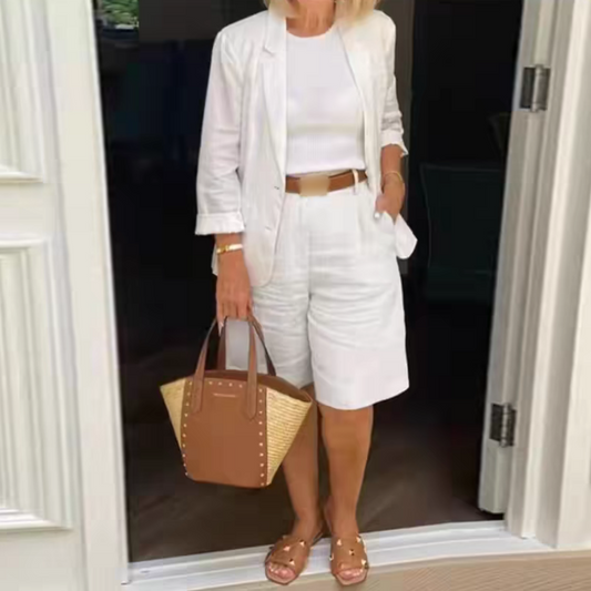 👚🩳 Avslappnat matchande set med öppen topp och bermudashorts