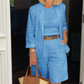👚🩳 Avslappnat matchande set med öppen topp och bermudashorts