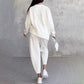 💕2-delat set för kvinnor: långärmad topp med rund hals + byxor 🧥+👖