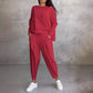 💕2-delat set för kvinnor: långärmad topp med rund hals + byxor 🧥+👖