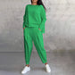 💕2-delat set för kvinnor: långärmad topp med rund hals + byxor 🧥+👖