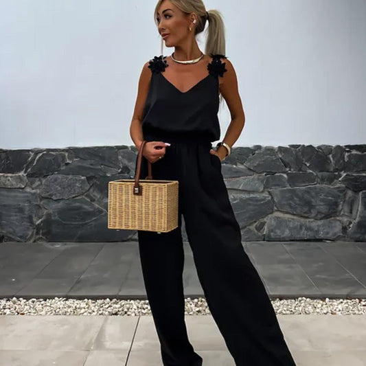 🔥 Ärmlös jumpsuit med vida ben för kvinnor