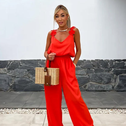 🔥 Ärmlös jumpsuit med vida ben för kvinnor
