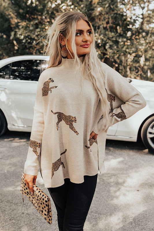 🔥Avslappnad retro långärmad topp med tiger- och leopardmönster