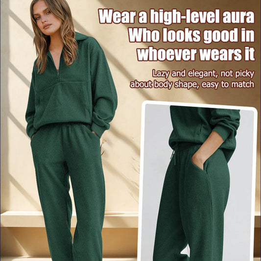 Långärmad Halvzip Sweatsuit Set🔥Köp 2 och få fri frakt