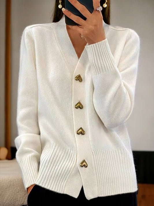 Dame Casual Vinter Ensfarget Garn Ullknapp Cardigan🔥Köp 2 och få fri frakt