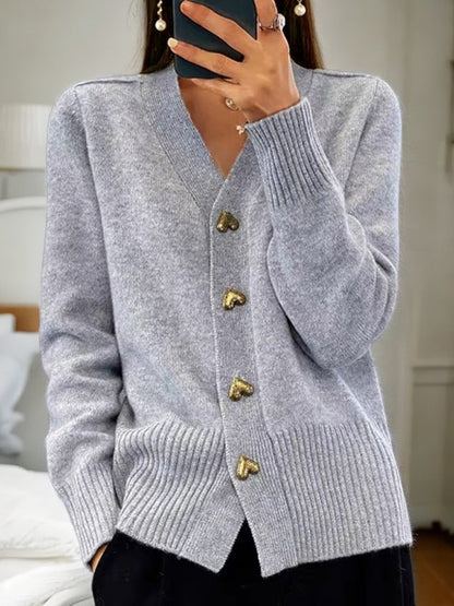 Dame Casual Vinter Ensfarget Garn Ullknapp Cardigan🔥Köp 2 och få fri frakt