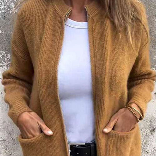 🎁Vente chaude 50% de réduction⏳Veste tricotée confortable à fermeture éclair pour femme