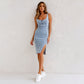 👗✨ U-ringad slitsad denimklänning med justerbara band