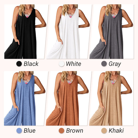 V-ringad ärmlös jumpsuit med vida ben för kvinnor