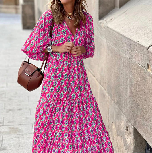 💖SISTA DAGEN FÖRSÄLJNING 57% RABATT💖 Elegant boho maxiklänning för kvinnor med puffärmar👗