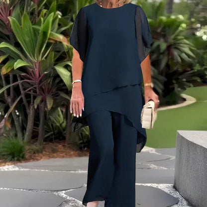 ✨Charmigt set med oregelbunden topp 👗 Elegant set med vida byxor – Bekväma och perfekta för våren