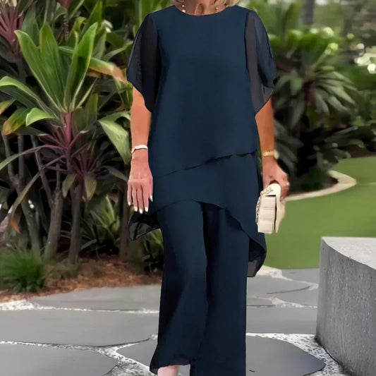 ✨Charmigt set med oregelbunden topp 👗 Elegant set med vida byxor – Bekväma och perfekta för våren