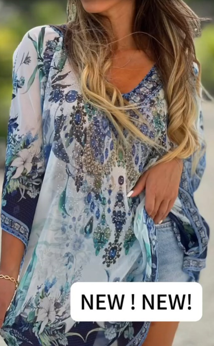 ⏳Tidsbegränsad rabatt✈️   Asymmetrisk klänning med lös V-hals för kvinnor