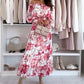 💖Blommigt tryck Off-Shoulder Top & Maxikjol Tvådelat Set