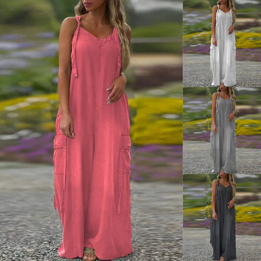 Jumpsuit med vida ben och fickor för kvinnor