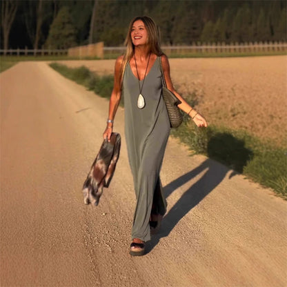 ✨Nyhet för försommar✨Maxi Cami-klänning med V-ringad dam