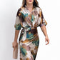 😍🛒Begränsat erbjudande👗Elegant satinklänning med tryck för kvinnor
