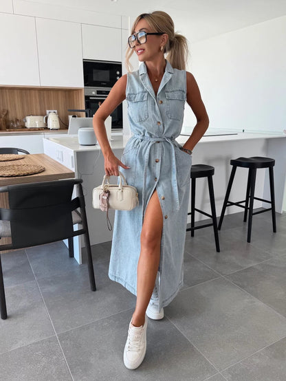 💥Denimklänning med fast knappficka