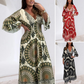 ✨Fångar sommar i vårens vind🔥Kvinnor retro boho maxiklänning med djup V-ringning🔥