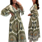 ✨Fångar sommar i vårens vind🔥Kvinnor retro boho maxiklänning med djup V-ringning🔥