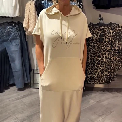 ❤️Damenkleid med korta ärmar och huva