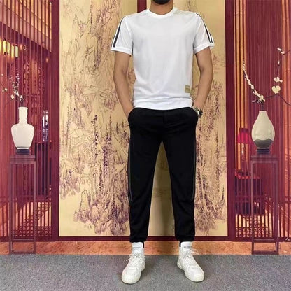 2-delat set med kortärmad topp och joggingbyxor med hög stretch för män🔥Köp 2 och få fri frakt