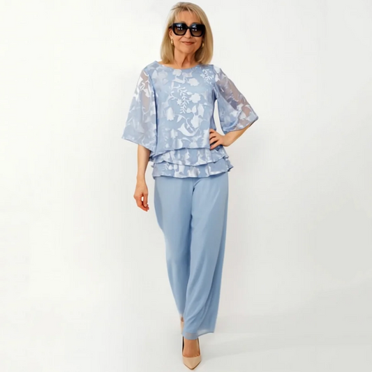 💝Elegant damtopp i chiffong med vida ben och byxor