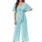 Elegant V-ringad jumpsuit med vida ben och knytband i midjan för kvinnor