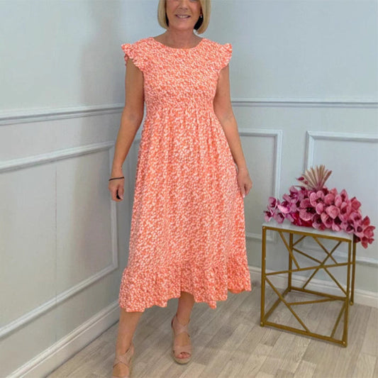 💃 Elegant blommig klänning med hög midja och mudd för kvinnor