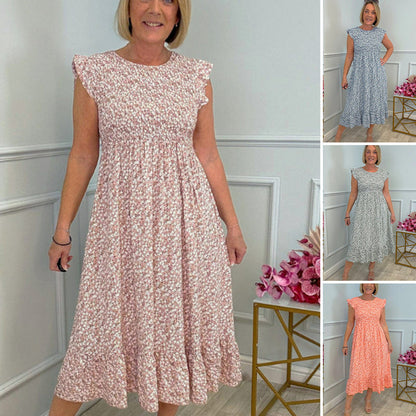 💃 Elegant blommig klänning med hög midja och mudd för kvinnor