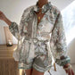 🌼Dam vintage 2-delat set - Retro blommig topp och shorts